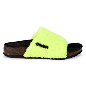 NIB PAJAR Beal Faux Shearling Slides Sandals Lime Yellow 7 37